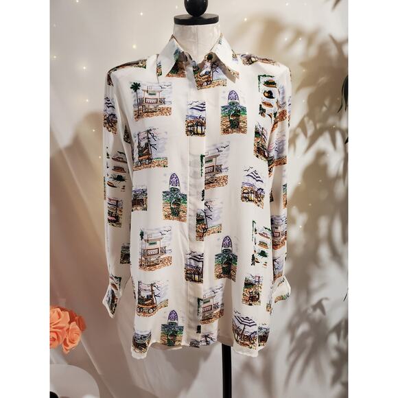 Vtg Tango NWT Womens Tropical Silk Button Shirt Sz S Hawaiian Surf Beach Resort - Picture 1 of 15